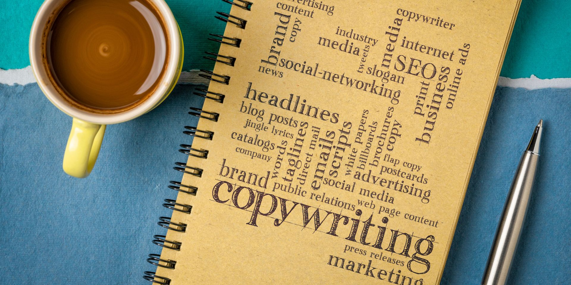 A notebook featuring the word "copywriting".