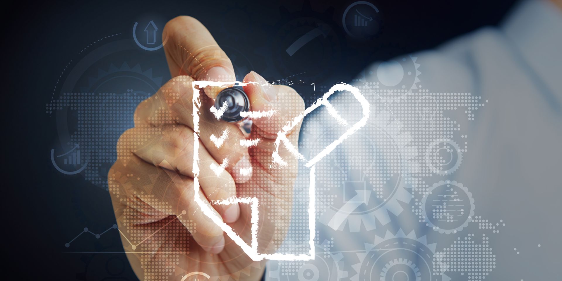 A business man ticks a white checklist.