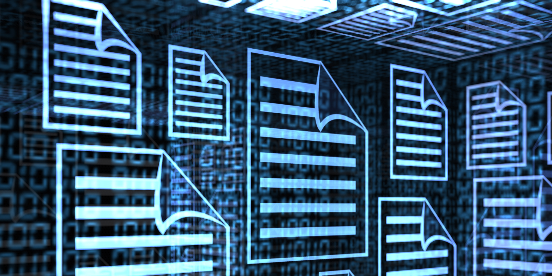A neon graphic showing file icons.