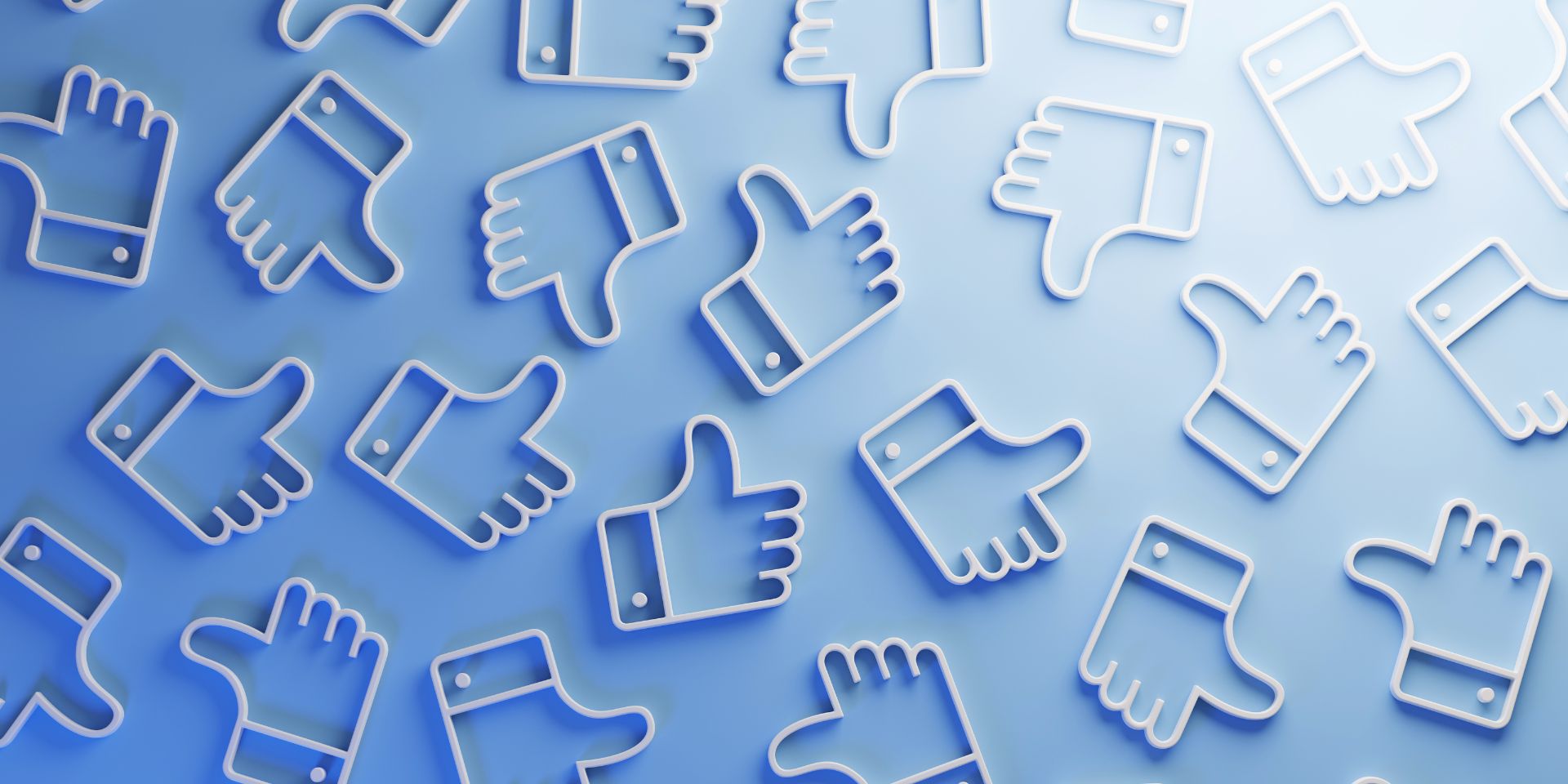 A repeating pattern of the 'Like' symbol against a blue background. These icons relate to social media platforms.