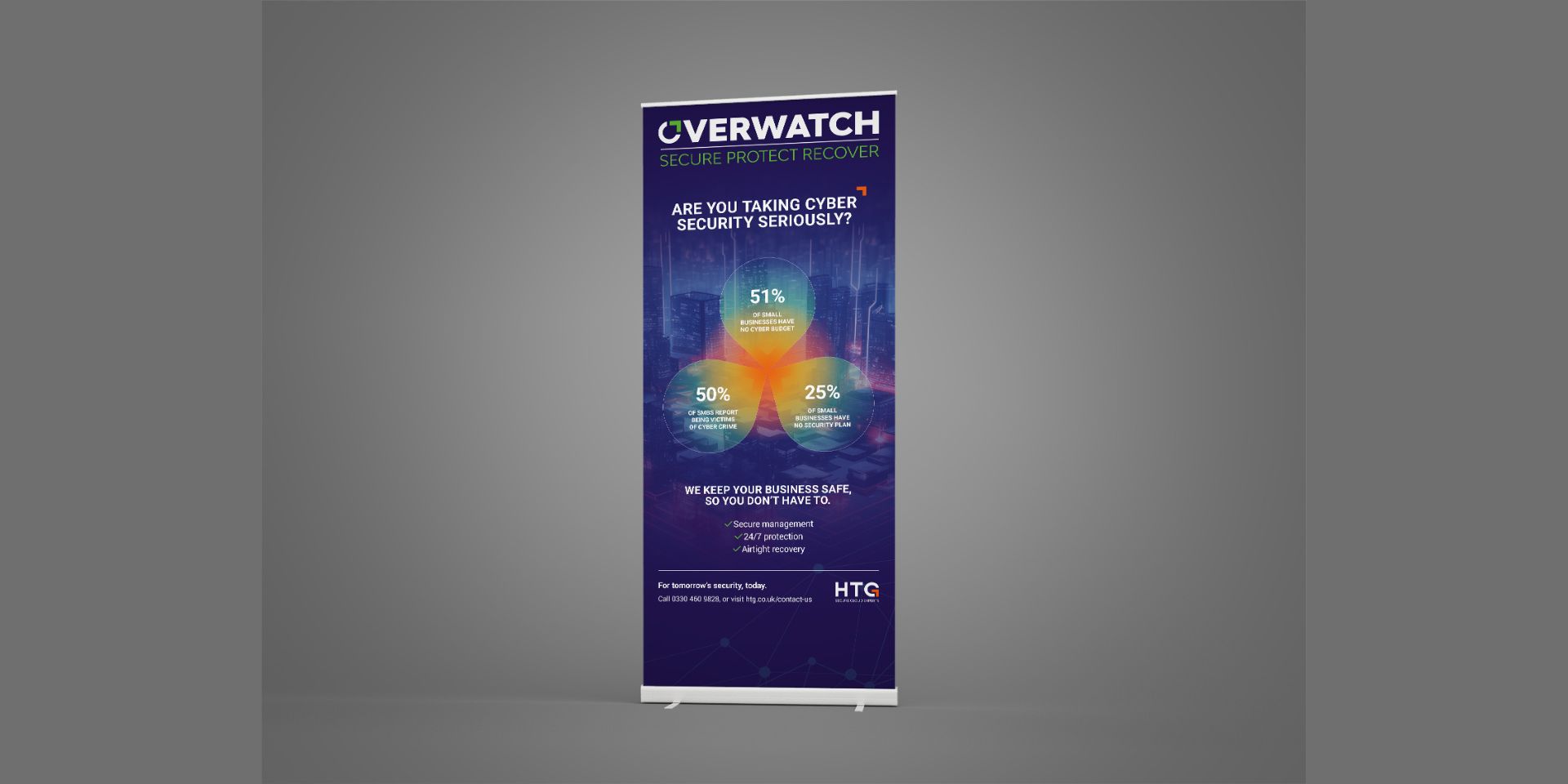 This image shows a purple display banner with the words "Overwatch" shown at the top.