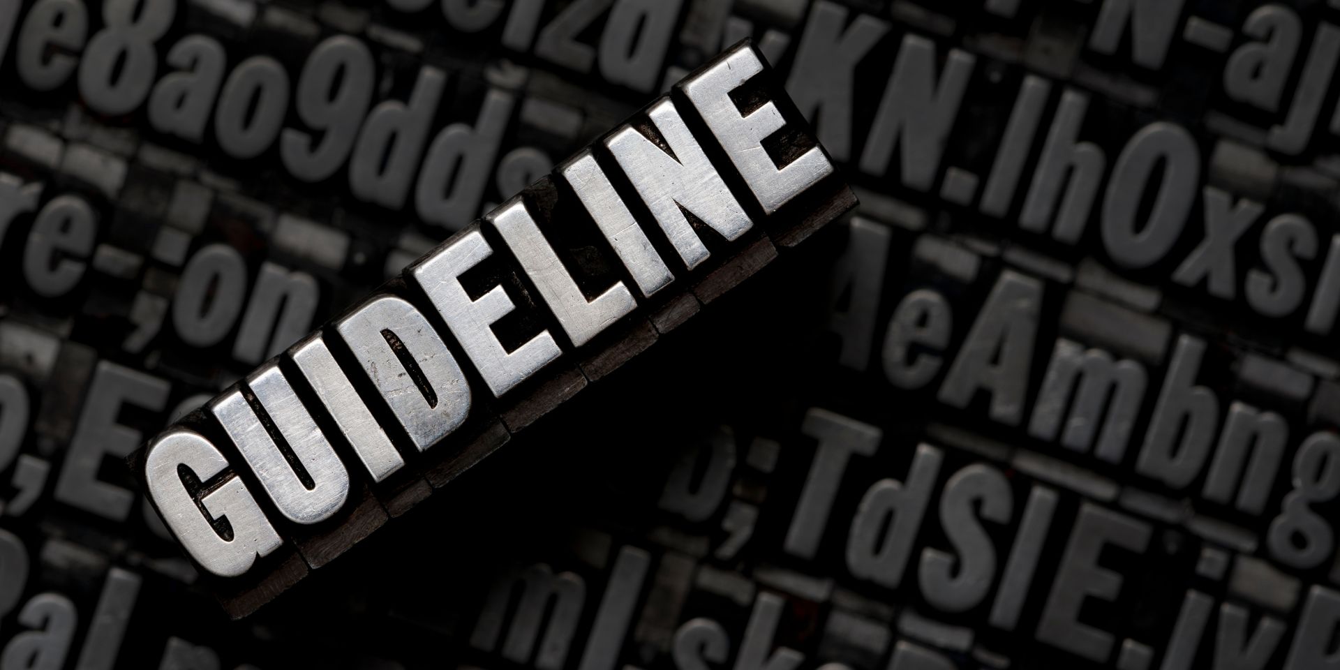The word 'Guideline' is shown against a black and dark grey background of text.