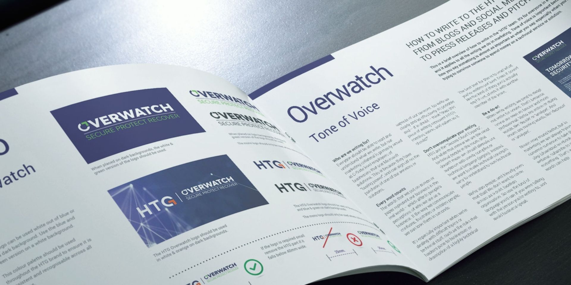 A brand guidelines document printed as a brochure format.