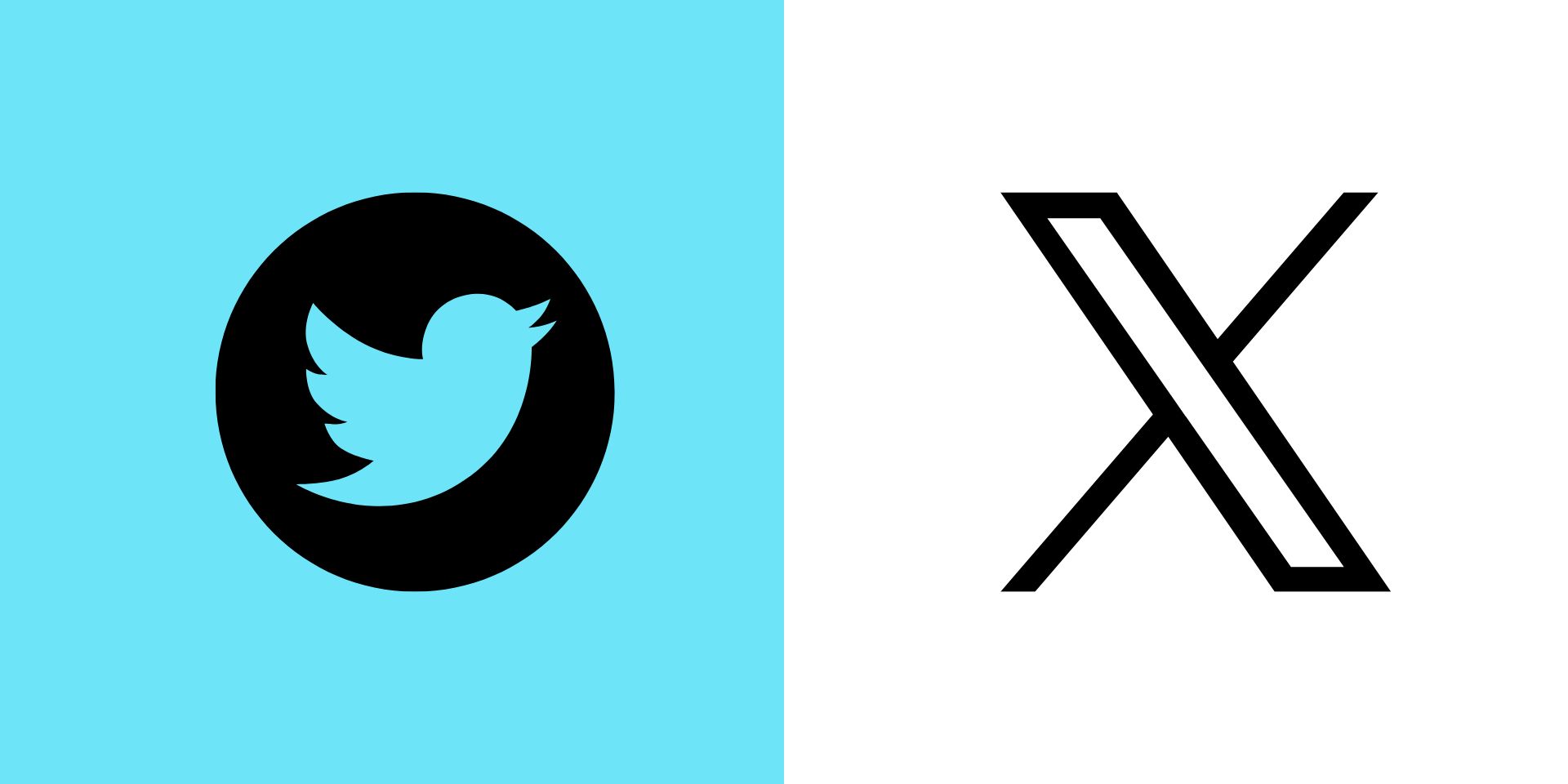 A rectangular image divided into two squares, showing the Twitter and X social media icons.
